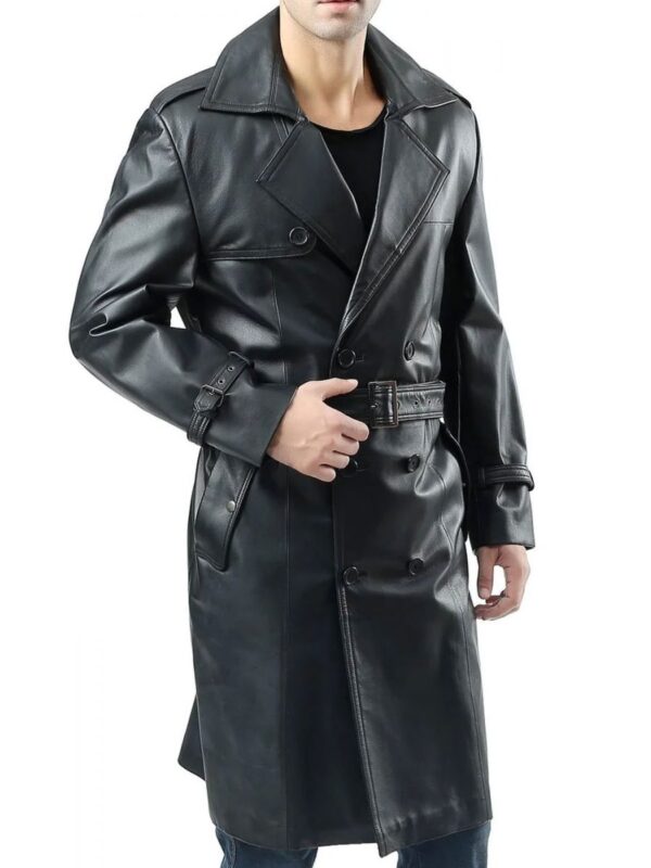 Adam Lambert Black Double Breasted Leather Coat