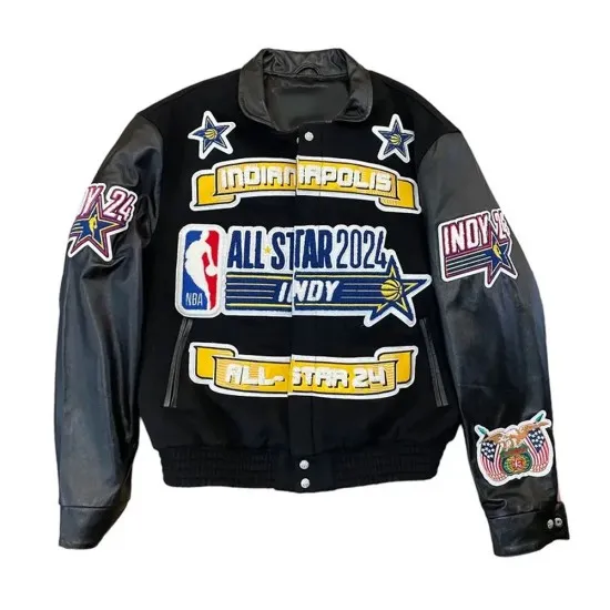 2024 All-Star Indianapolis Black Wool and Leather Jacket