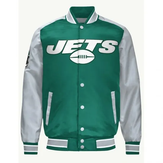 NY Jets Green and Gray Varsity Satin Jacket