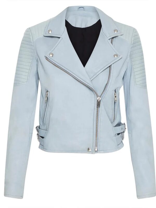 Abigail Breslin Sky Blue Leather Jacket