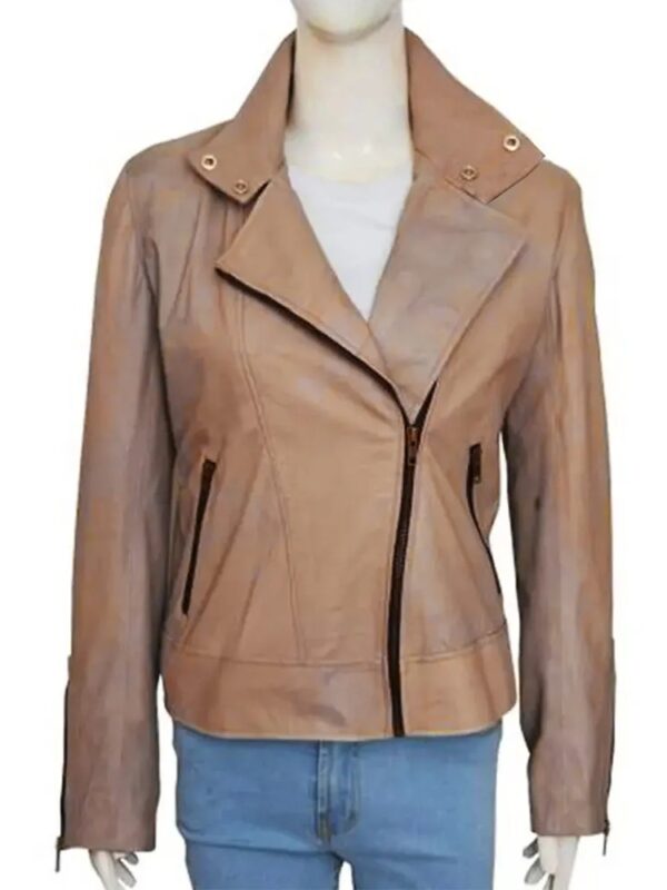 Arrow S04 Katie Cassidy Beige Leather Jacket