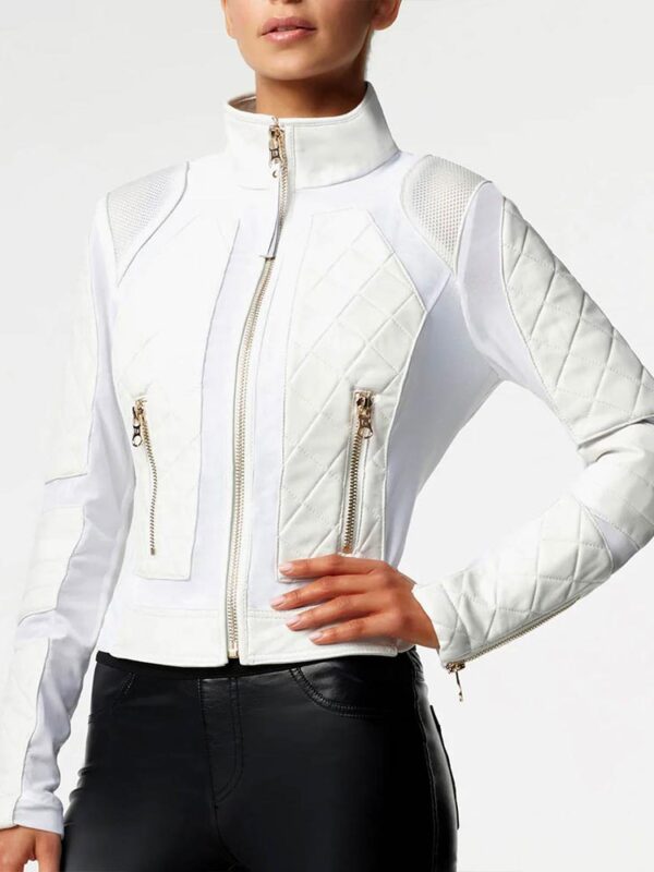 Bayley WWE Pay-Per-View Moto White Quilted Leather Jacket
